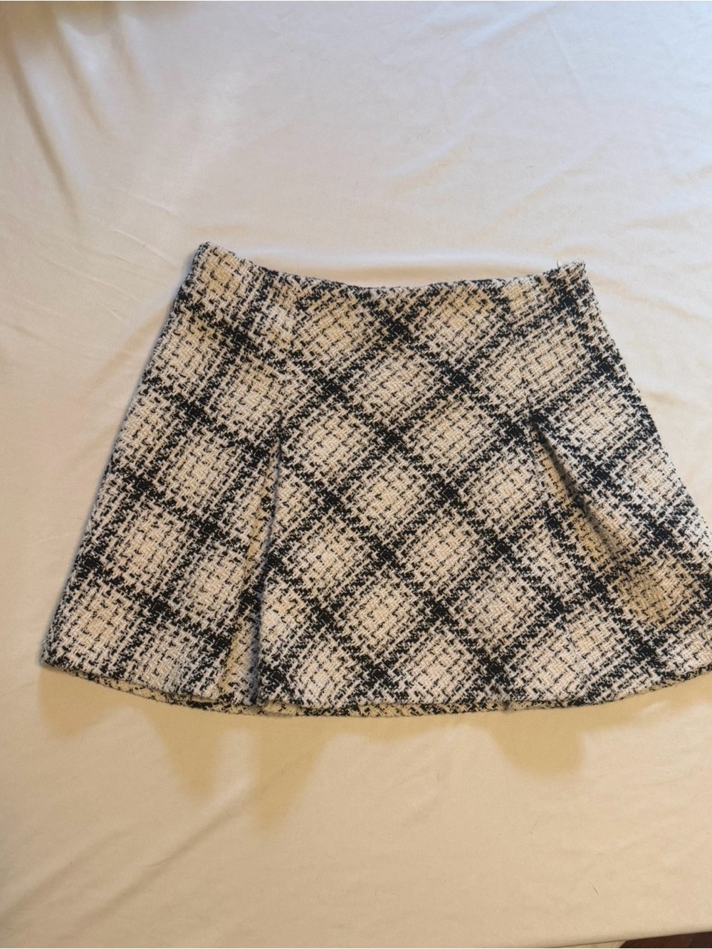Zara Textured Black and White Plaid A-Line Skirt